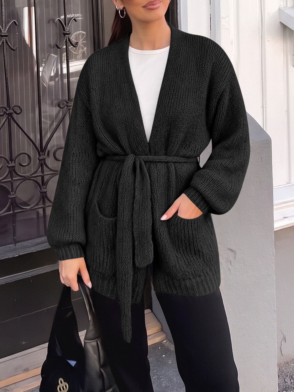 usvara Womens V Neck Belted Cardigan