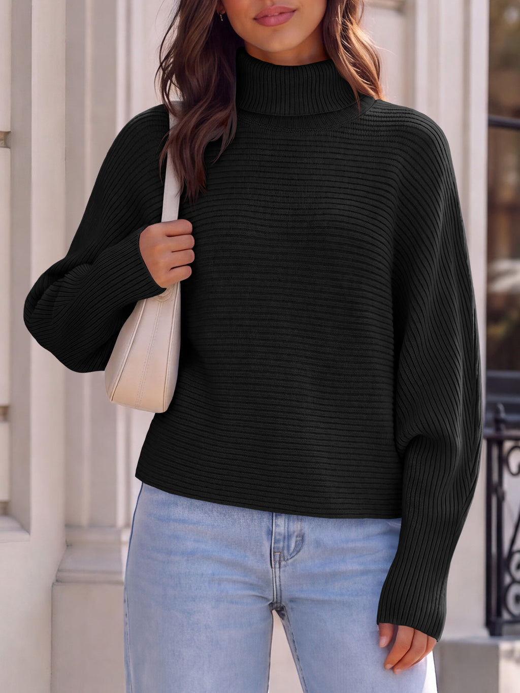 usvara Womens Batwing Sleeve Knit Turtleneck Sweater