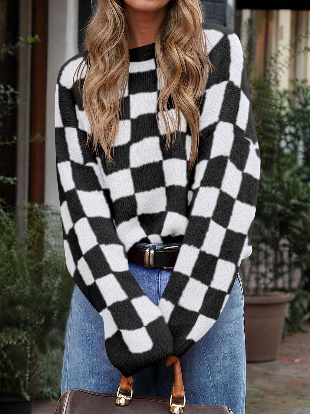 usvara Womens Checkered Fuzzy Sweaters