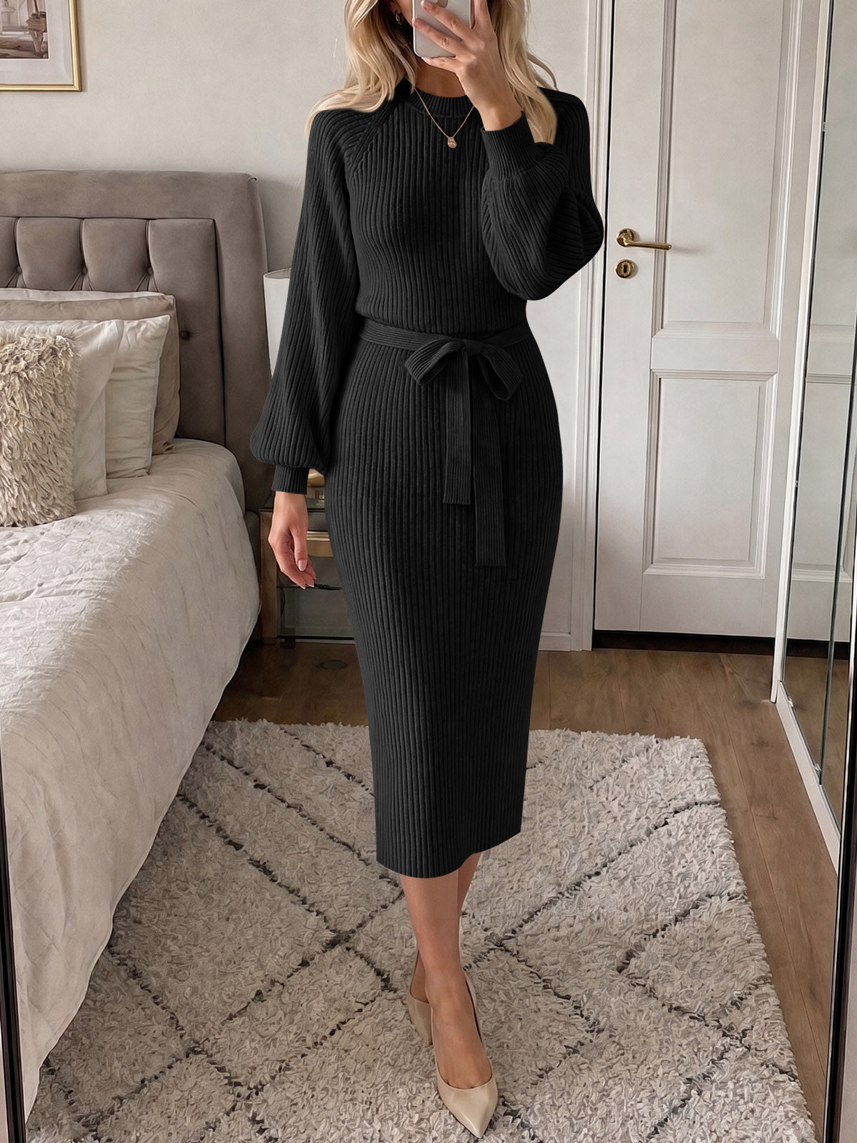 usvara Womens Ribbed Knit Sweater Dress