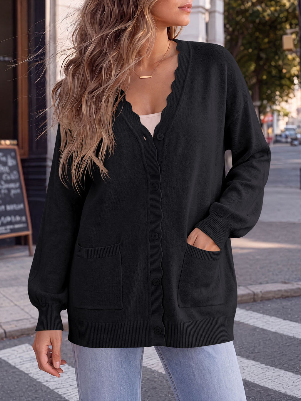 usvara Womens Oversized V Neck  Cardigan