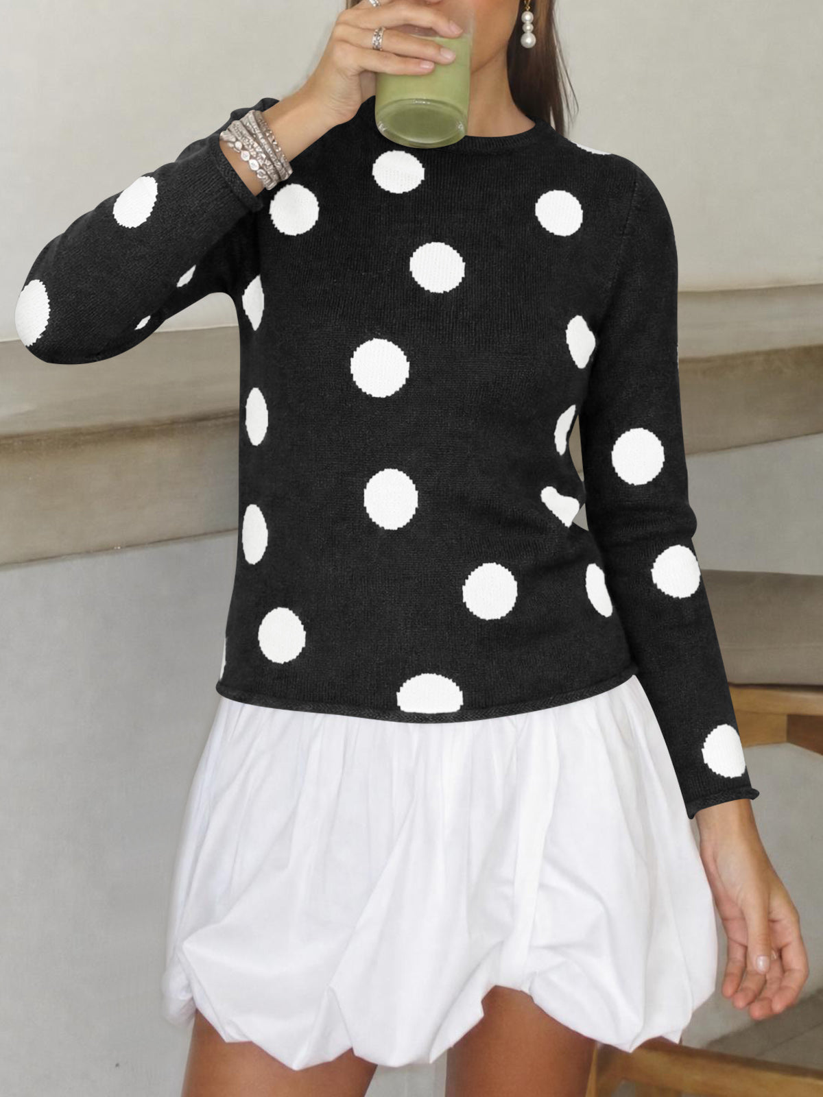 usvara Womens Polka Dot Long Sleeve Sweater