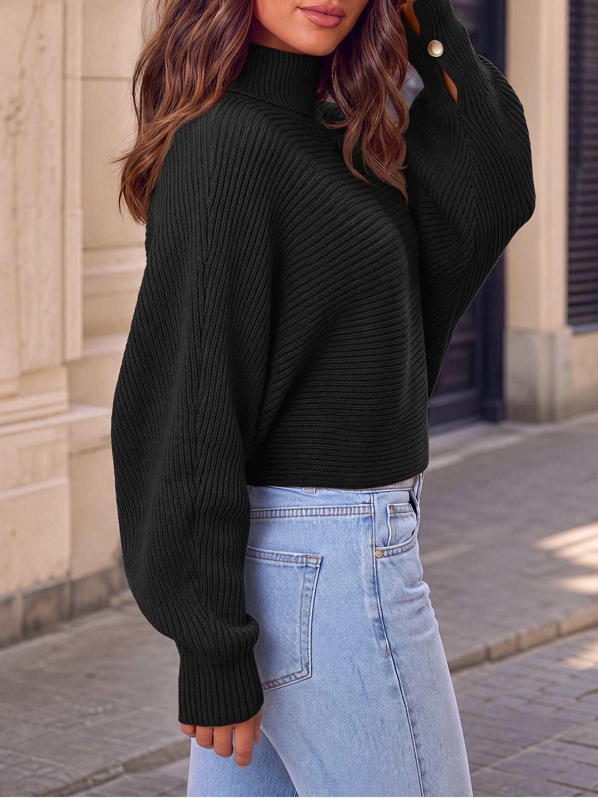 usvara Womens Batwing Sleeve Knit Turtleneck Sweater