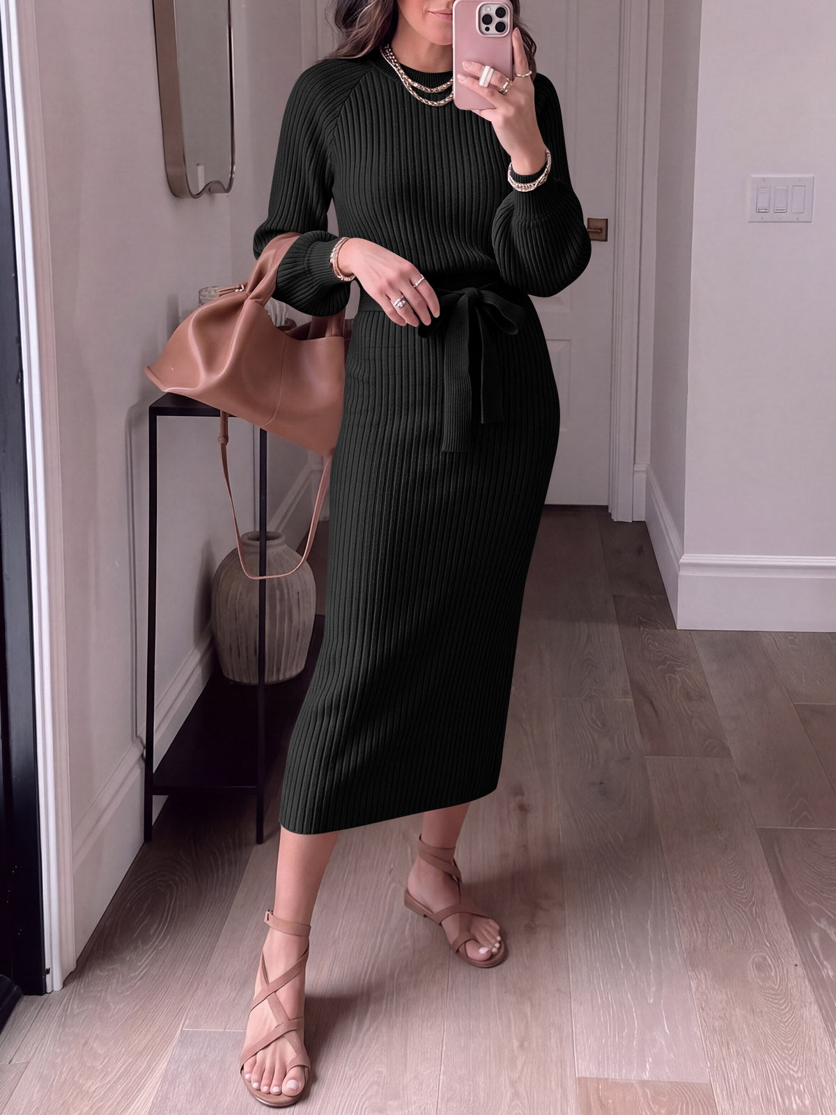 usvara Womens Ribbed Knit Sweater Dress