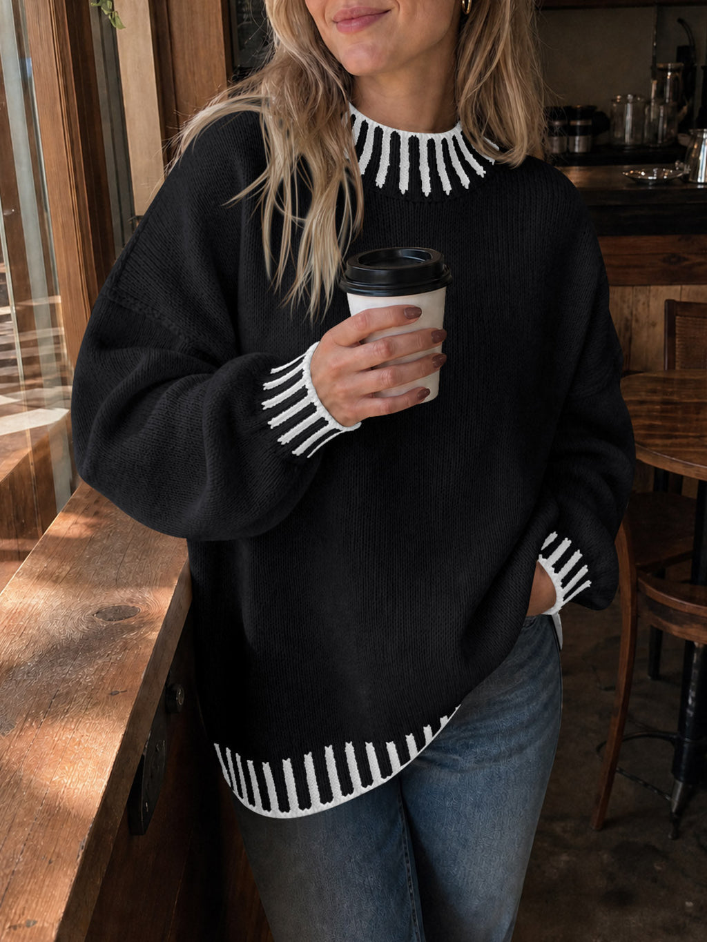 usvara Womens Chunky Mock Neck Sweater