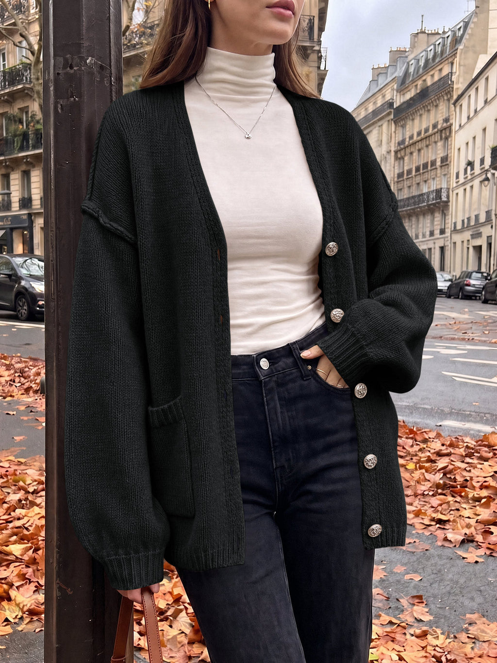 usvara Womens V Neck Loose Button Cardigan