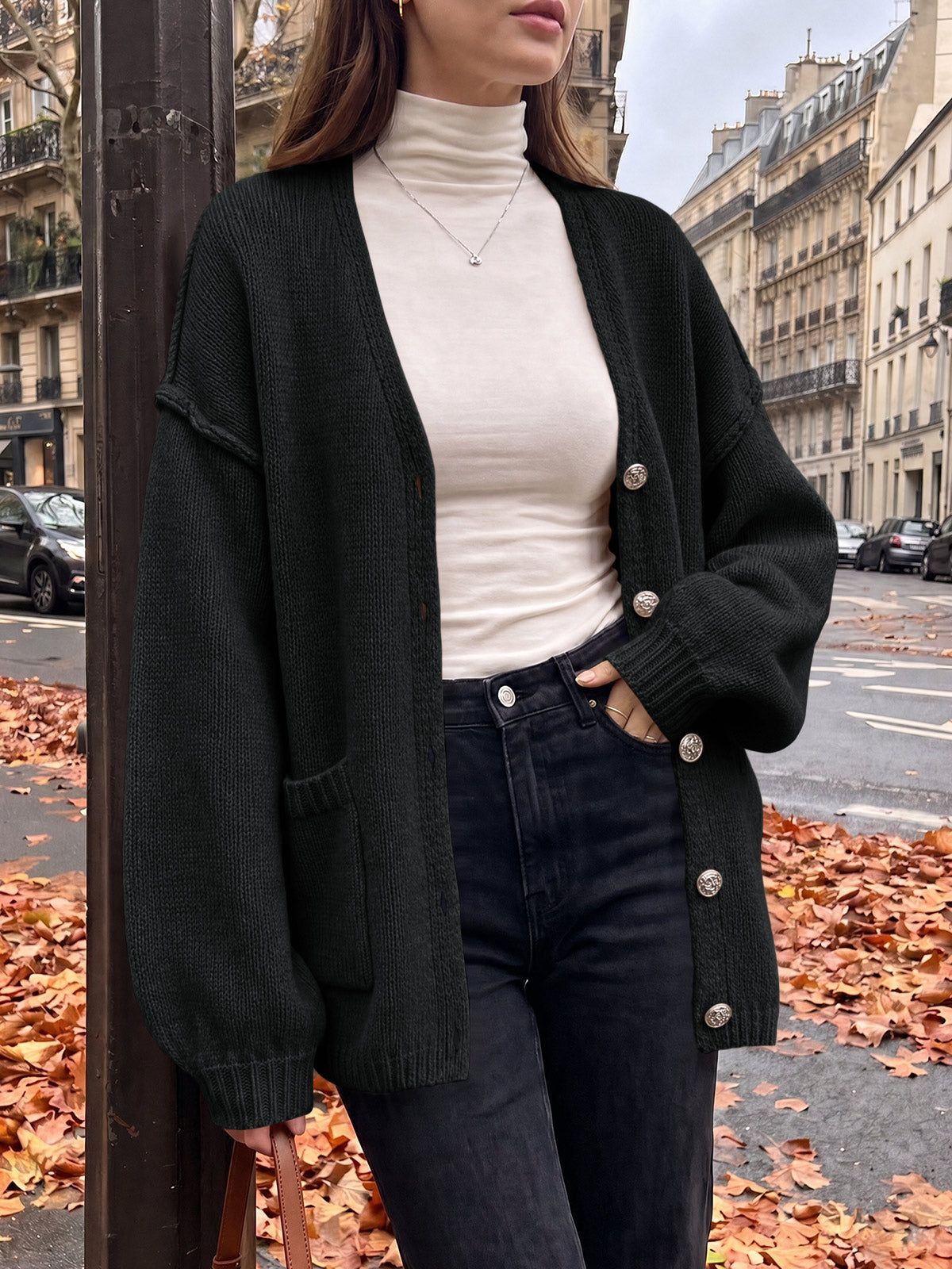 usvara Womens V Neck Loose Button Cardigan