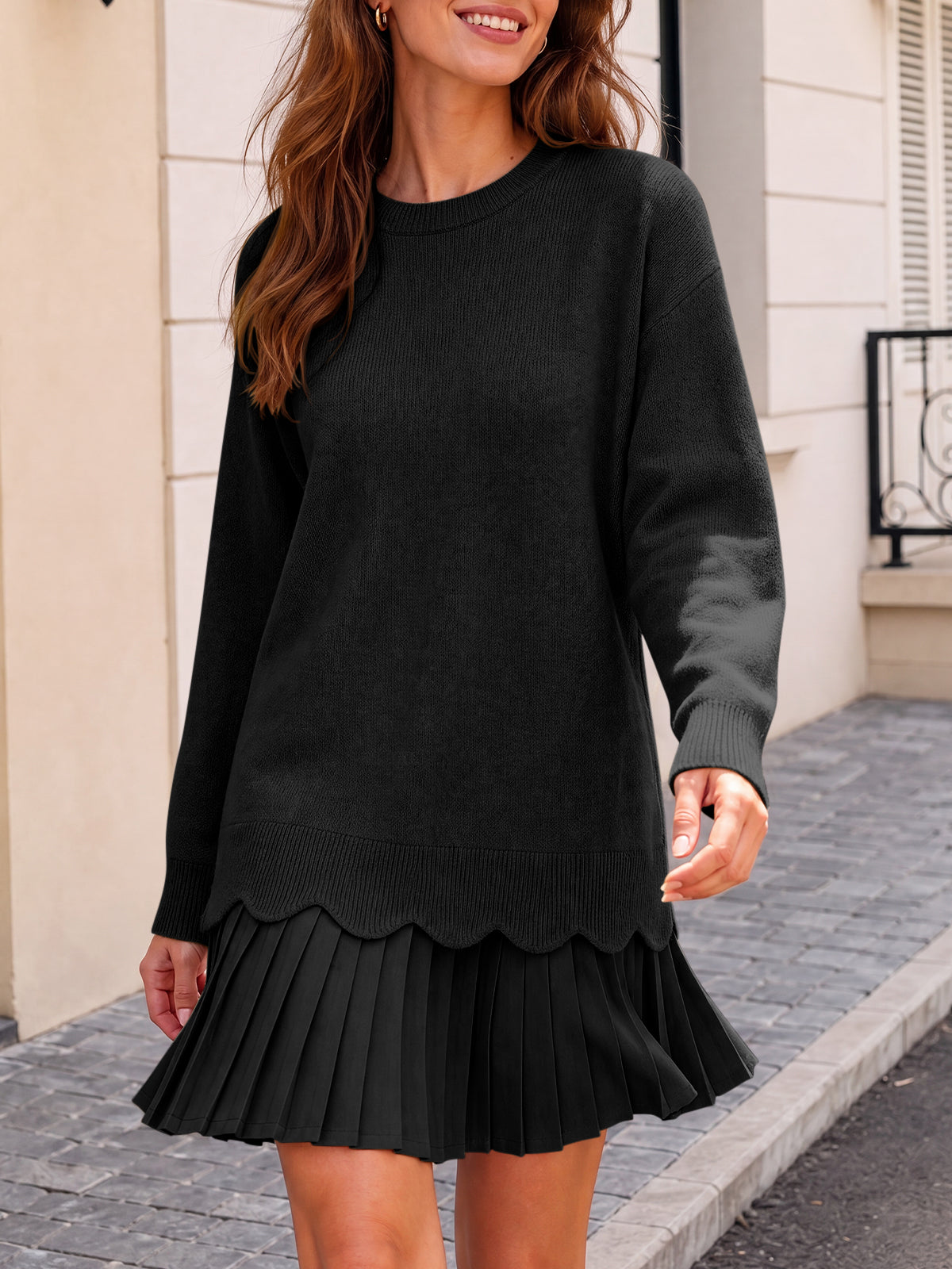 usvara Women Pleated Sweater Dress
