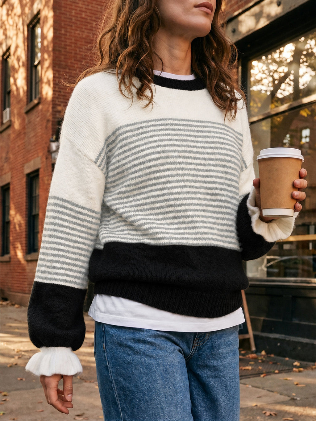 usvara Women Ruffle Sleeve Sweater