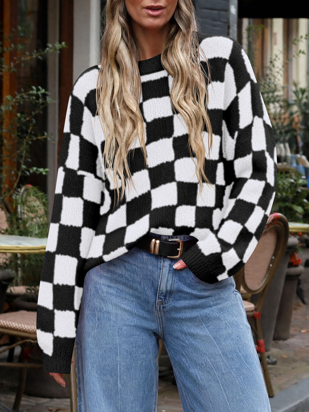 usvara Womens Checkered Fuzzy Sweaters