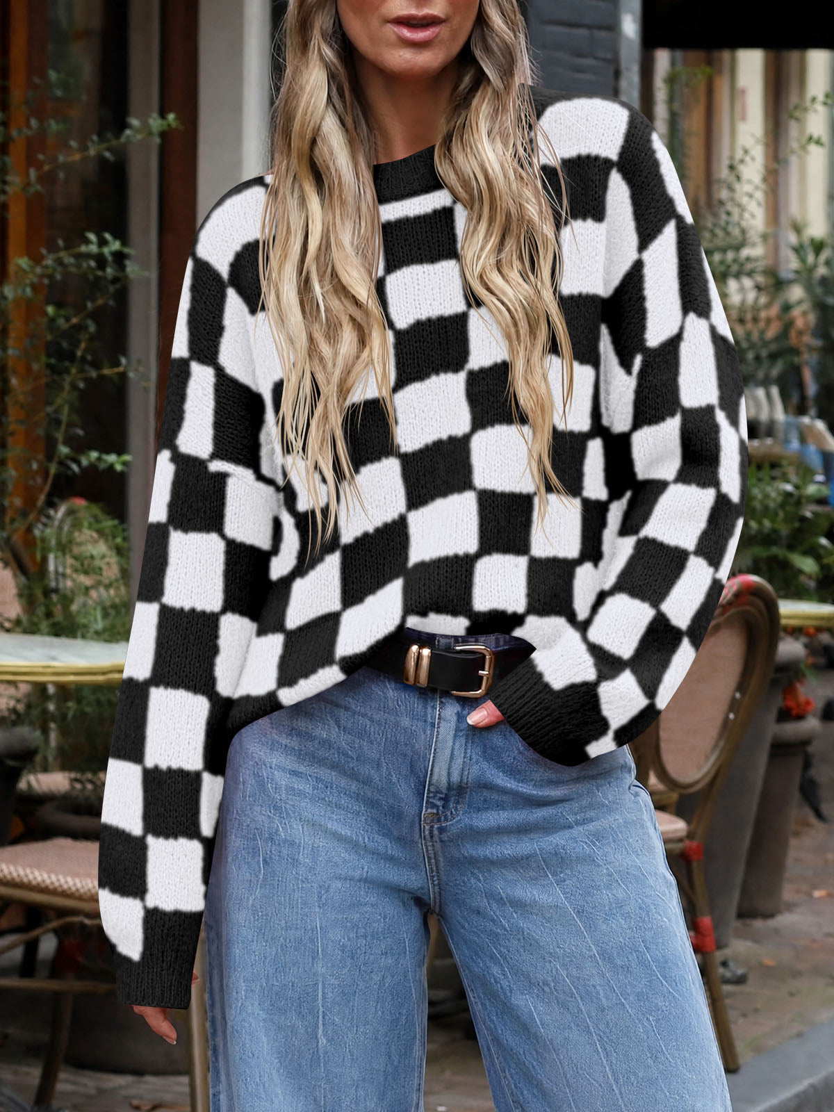 usvara Womens Checkered Fuzzy Sweaters