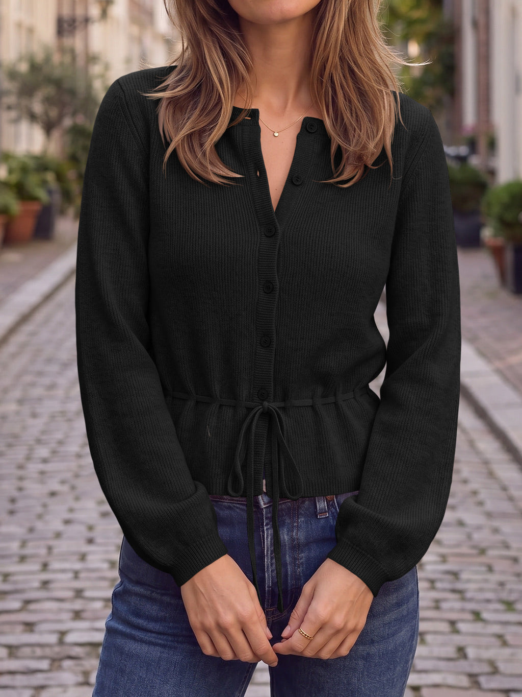 usvara Women Cropped Button Up Cardigan