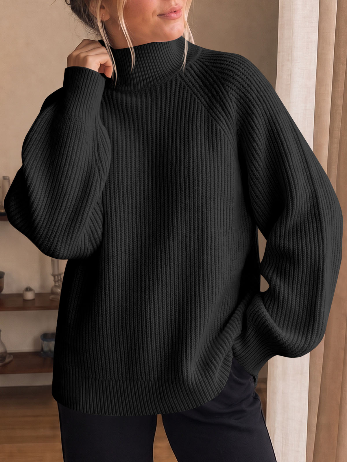 usvara Womens High Neck Oversized Knit Sweater