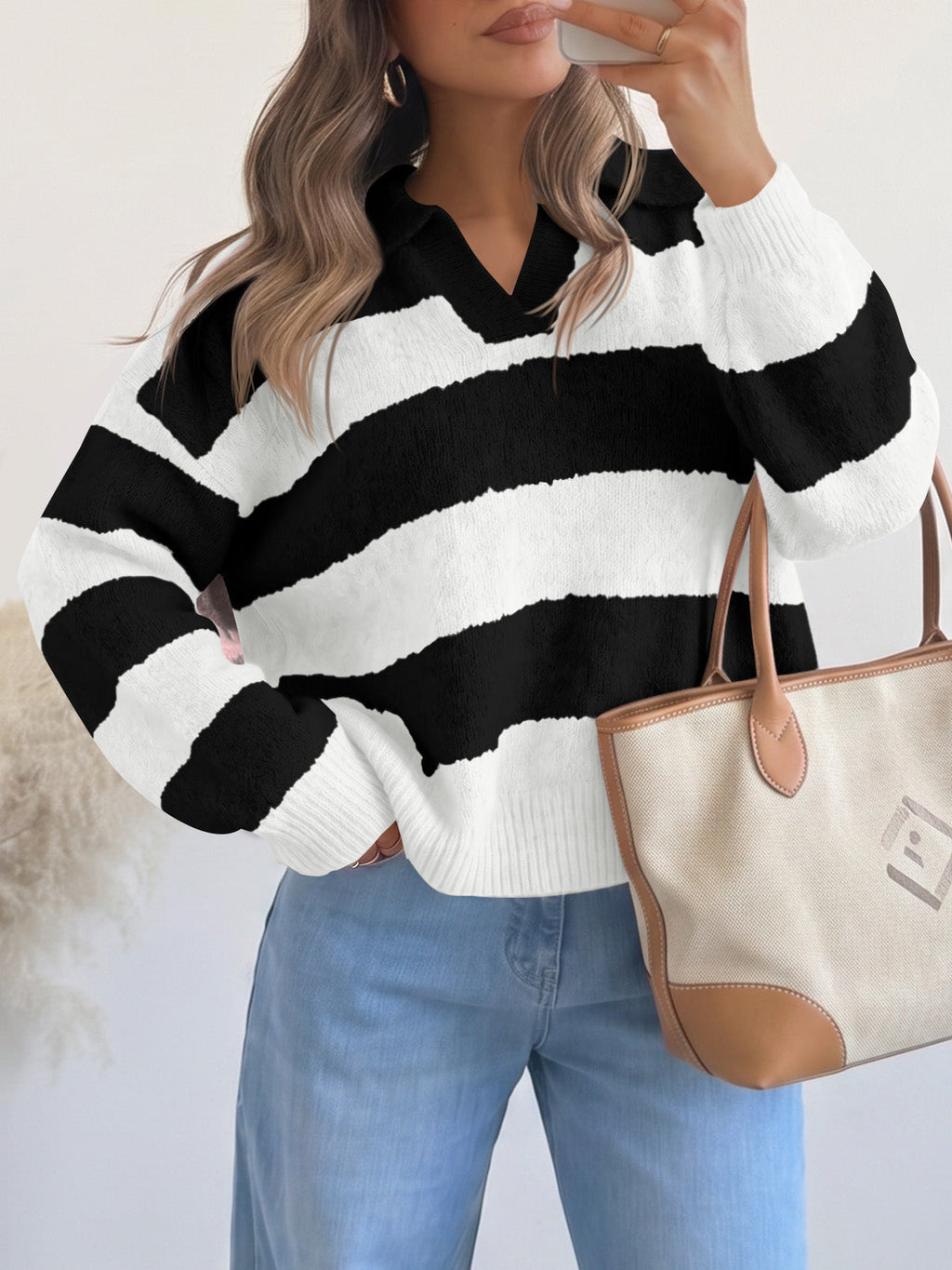 usvara Womens Striped Polo V Neck Sweaters