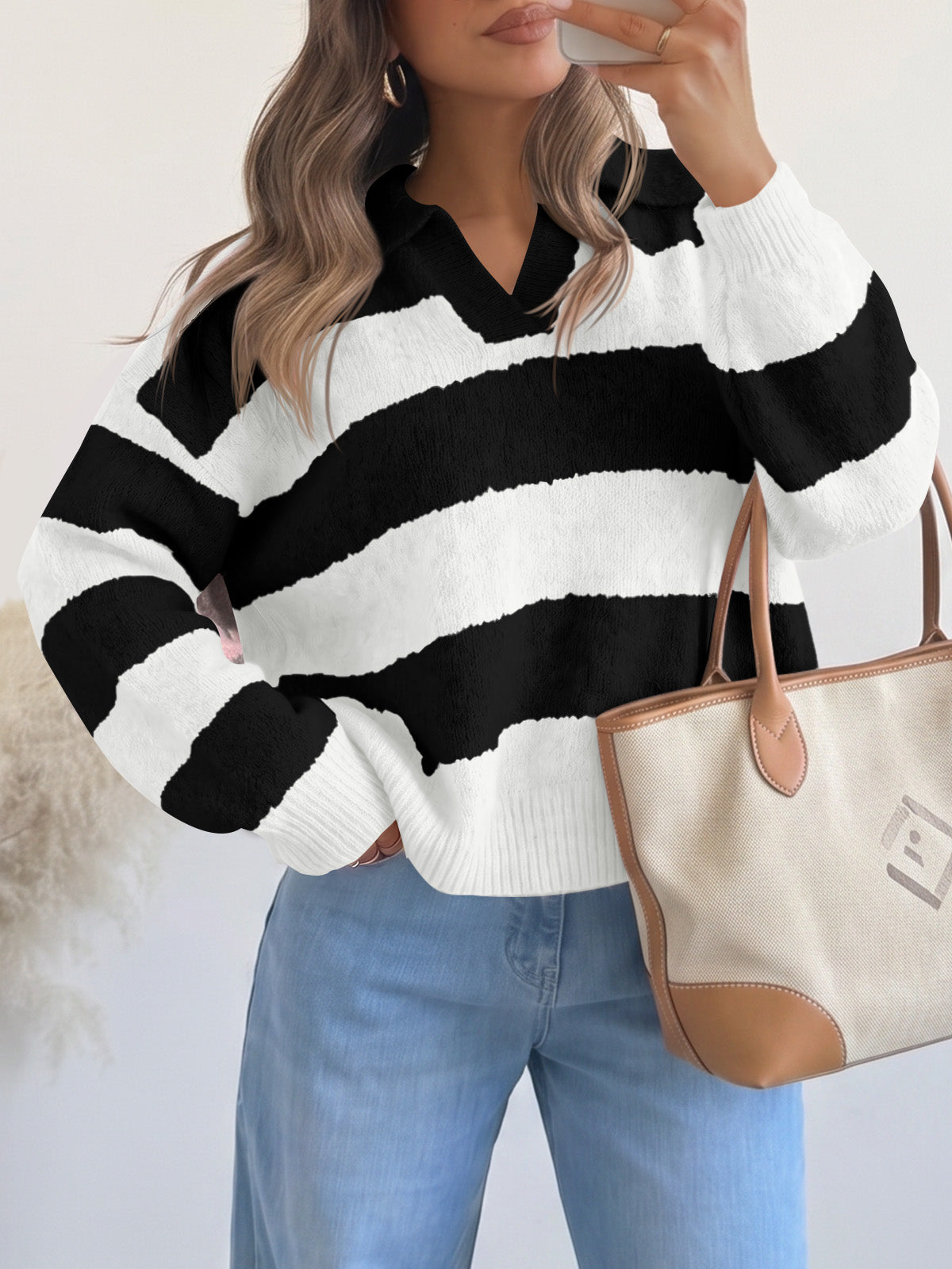 usvara Womens Striped Polo V Neck Sweaters