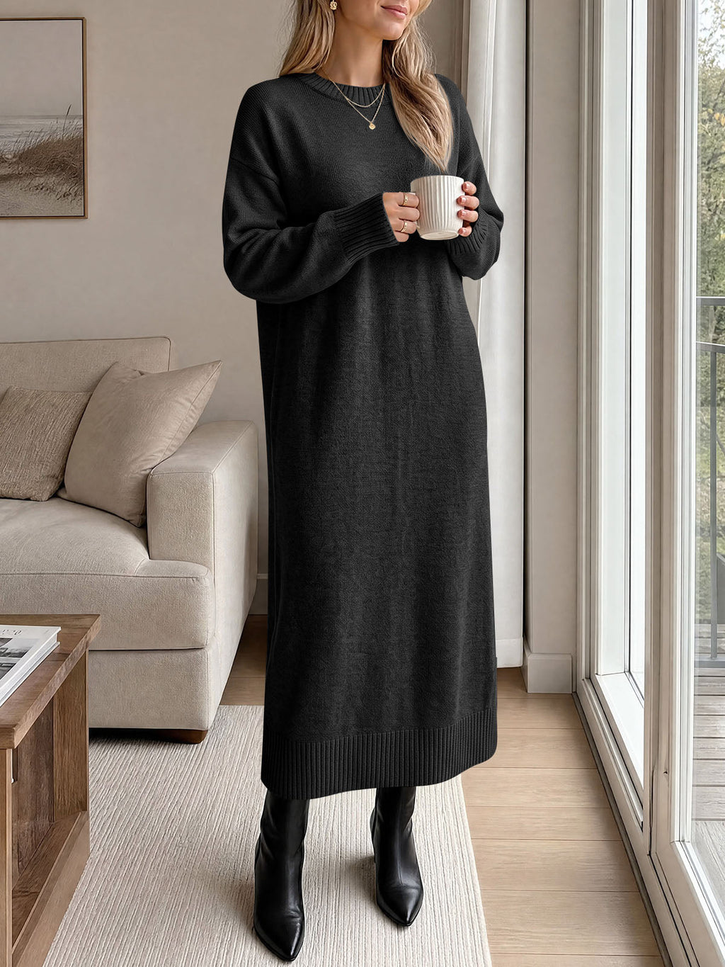 usvara Women Long Sleeve Maxi Sweater Dress