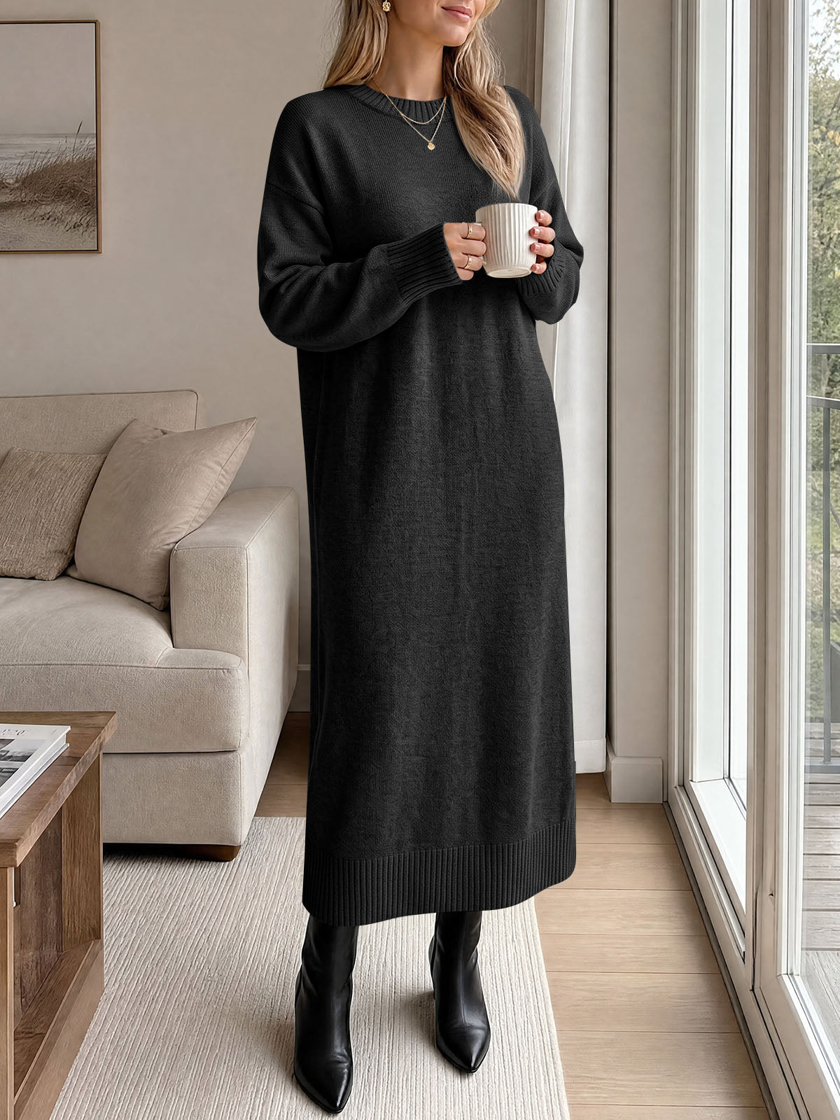 usvara Women Long Sleeve Maxi Sweater Dress