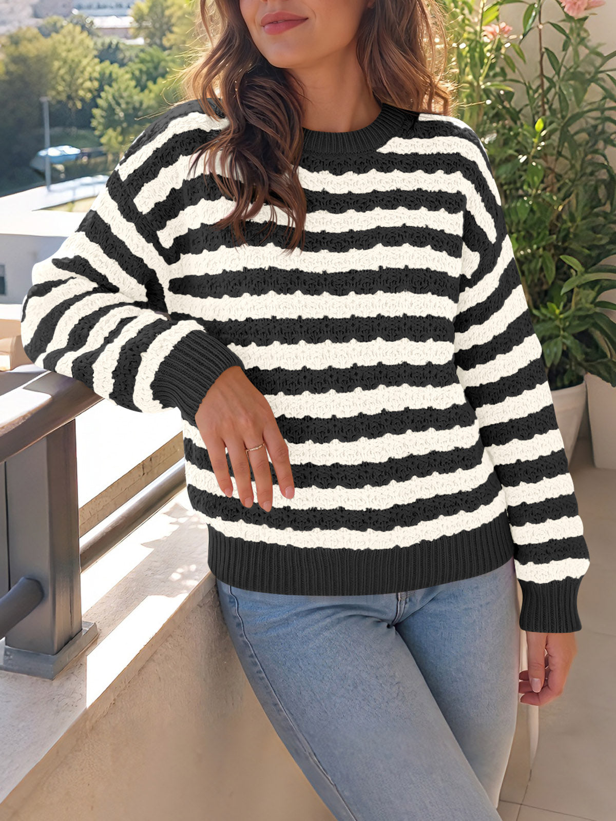 usvara Womens Striped Color Block Sweater
