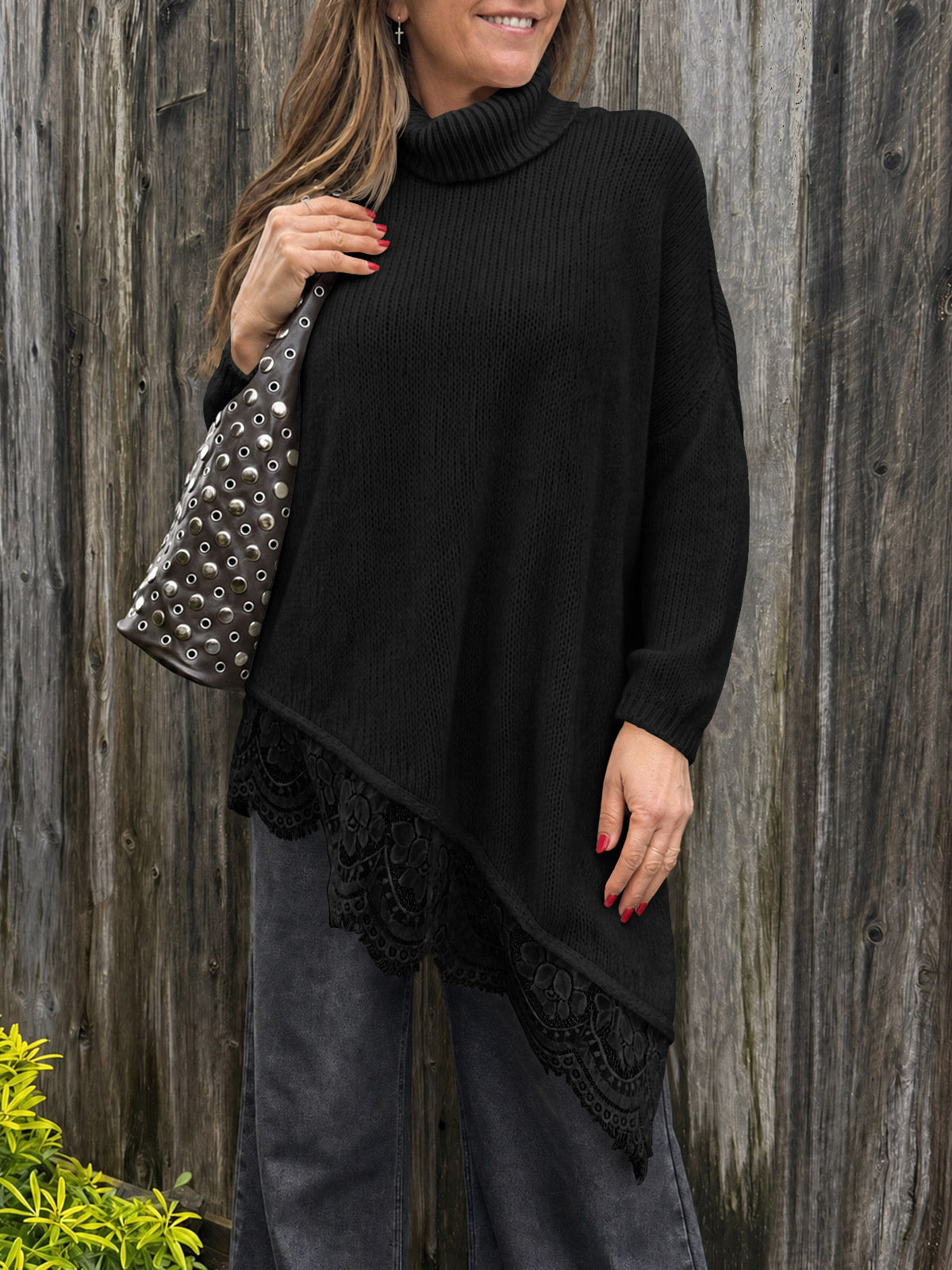 usvara Womens Oversized Batwing Sleeve Turtleneck Sweater