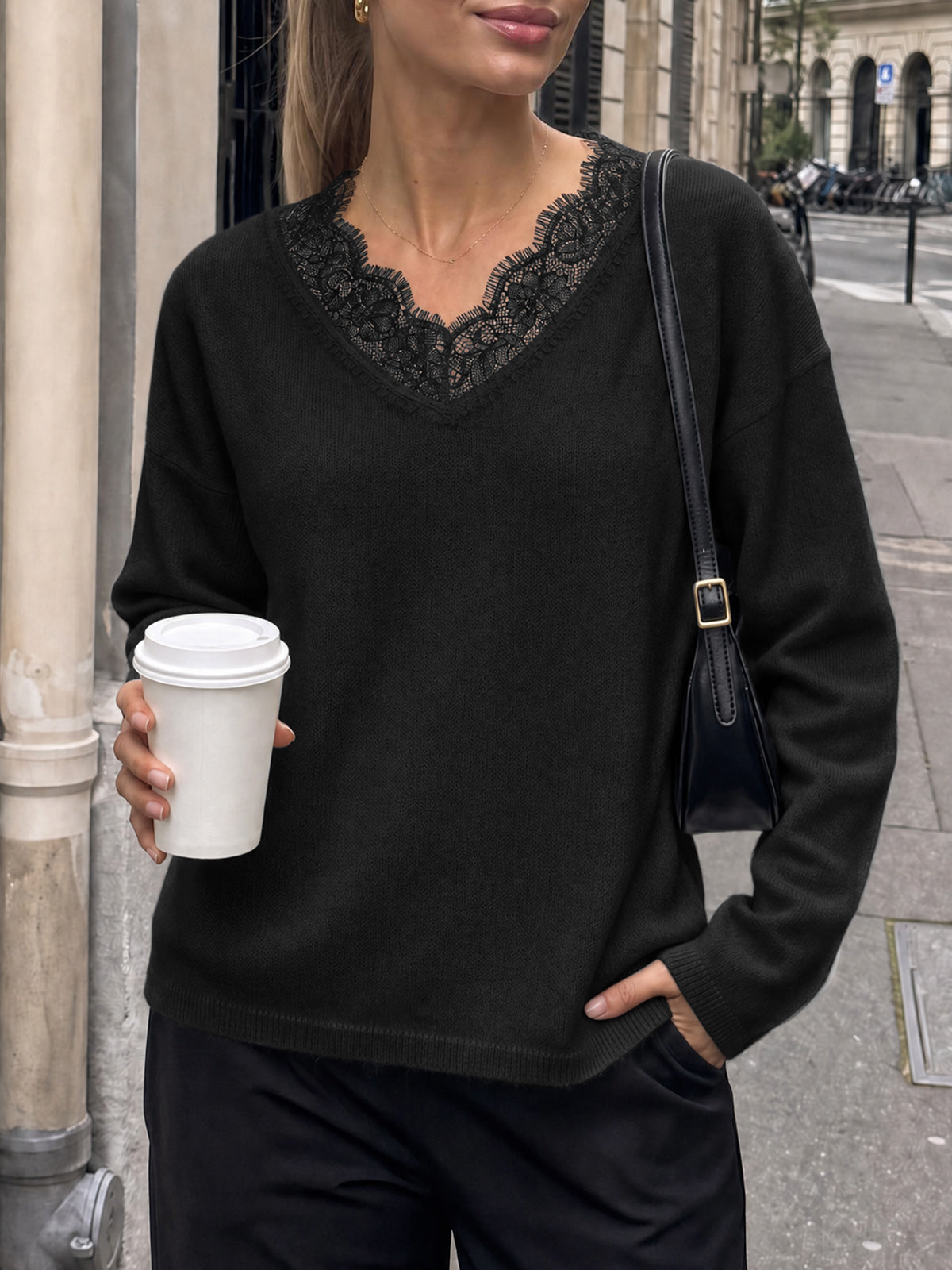 usvara Womens Lace V Neck Sweater Tops