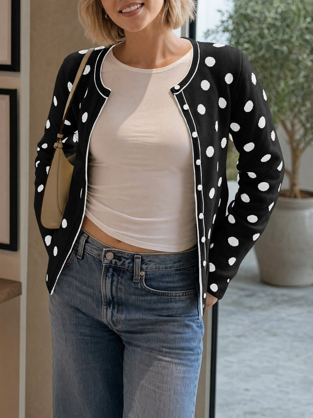 usvara Womens Polka Dot Button Up Cardigan