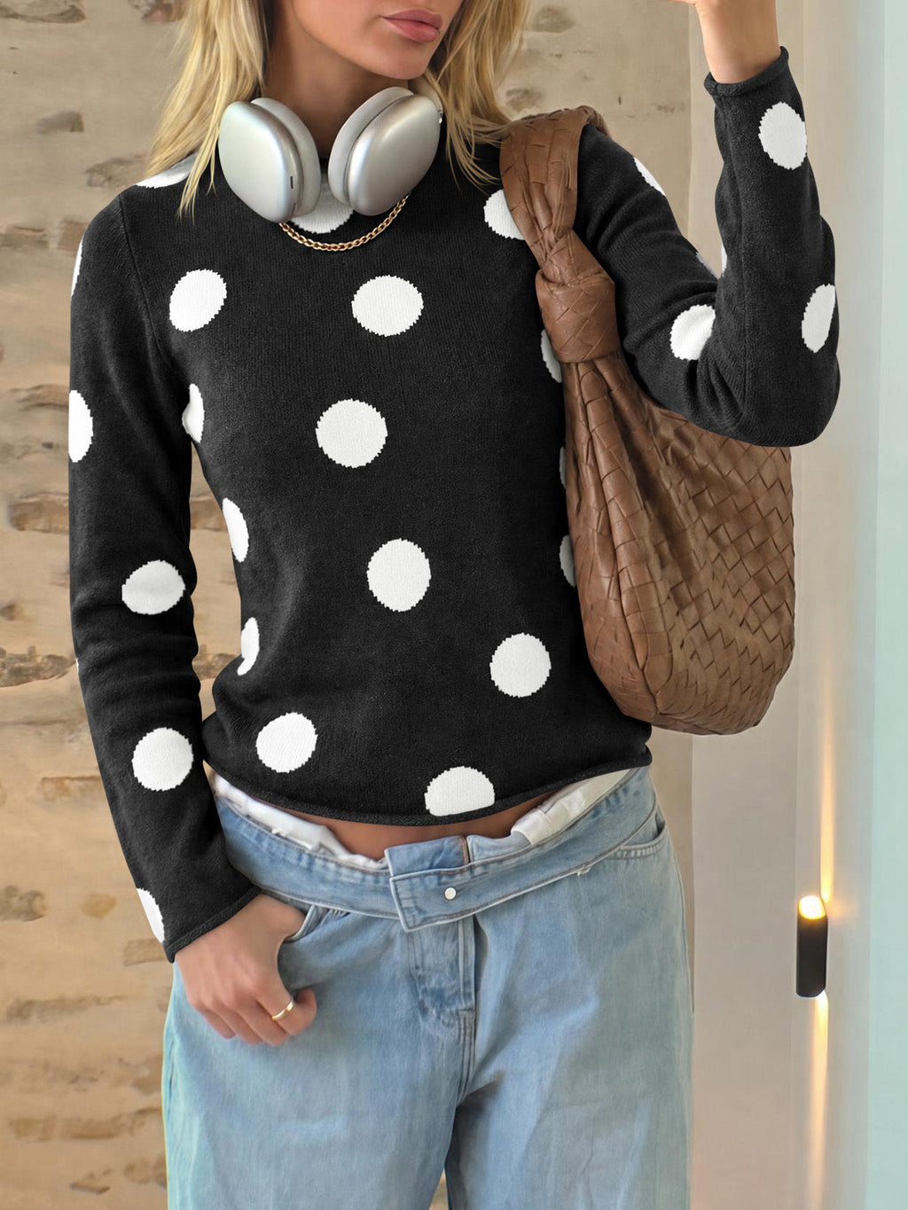 usvara Womens Polka Dot Long Sleeve Sweater