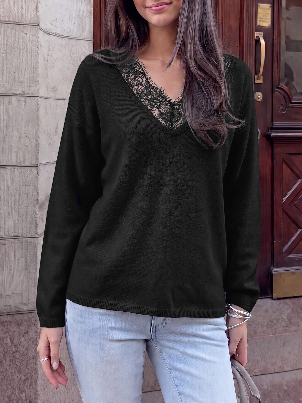 usvara Womens Lace V Neck Sweater Tops