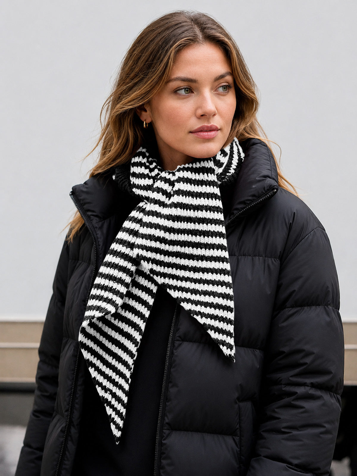 usvara Womens Striped Hooded Scarf Knit Hat