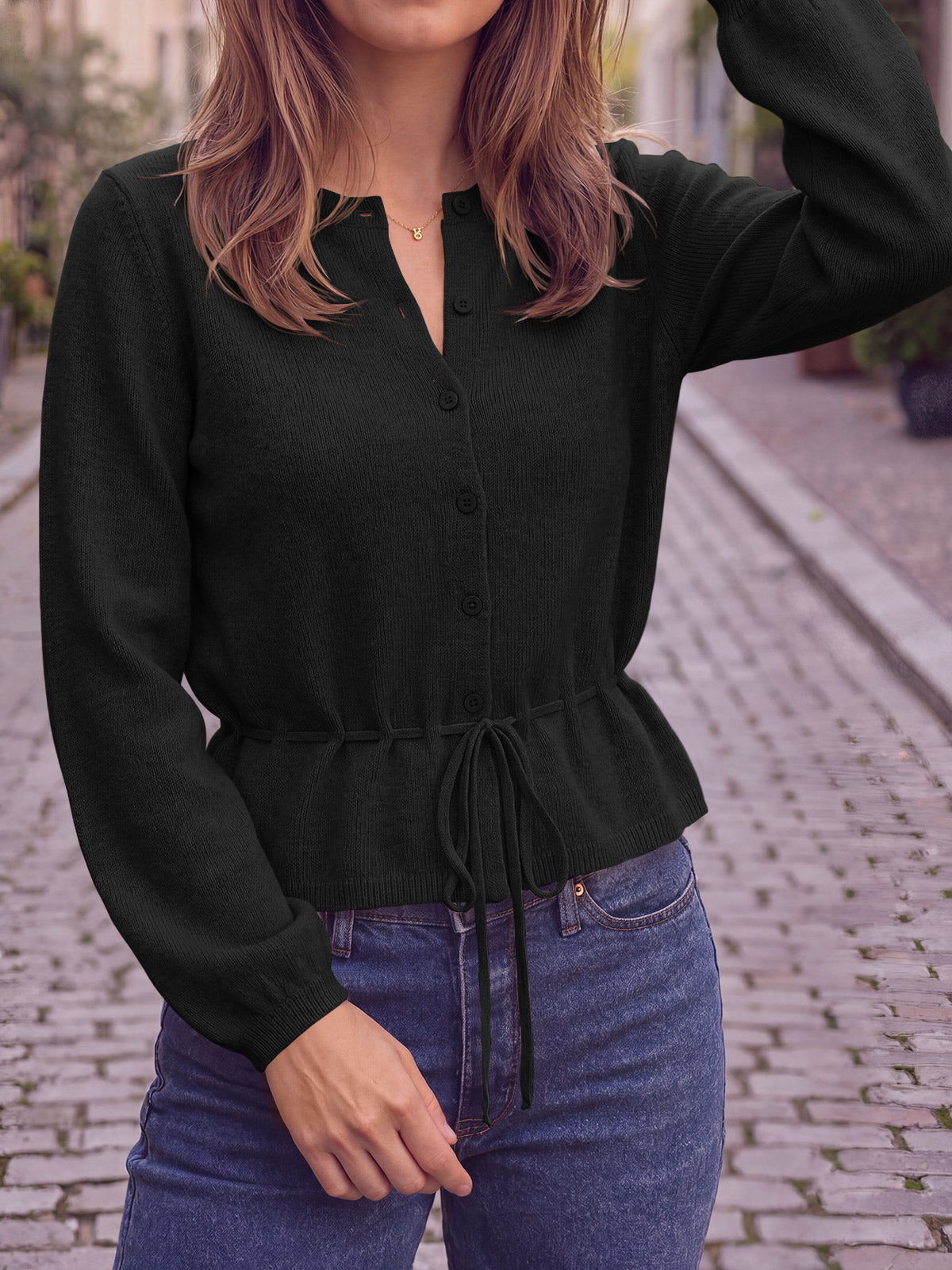 usvara Women Cropped Button Up Cardigan