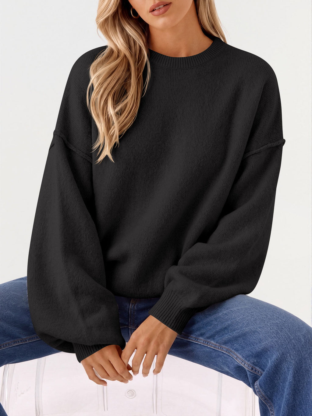 usvara Womens Oversized Crewneck Knit Pullover Tops