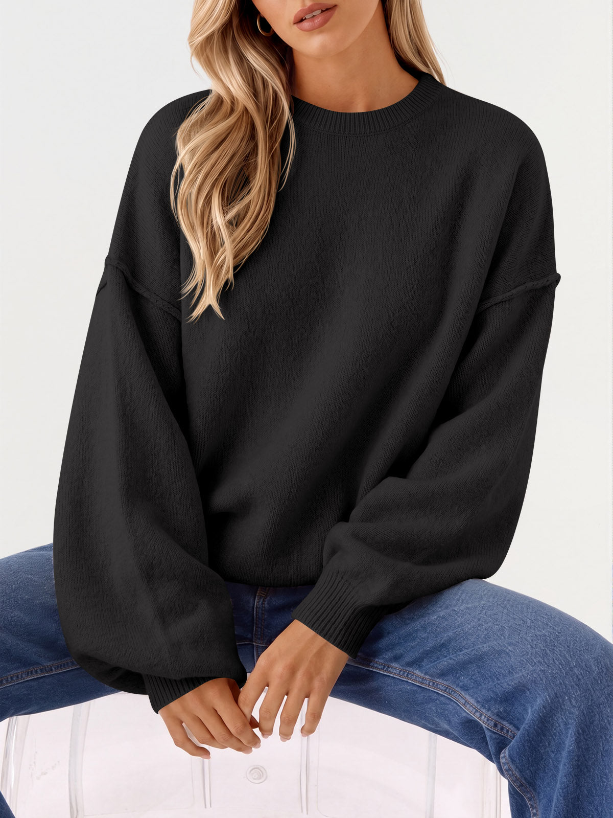usvara Womens Oversized Crewneck Knit Pullover Tops
