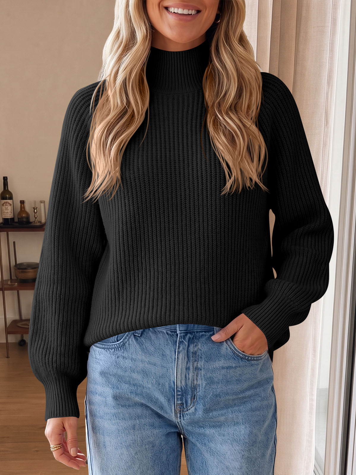 usvara Womens High Neck Oversized Knit Sweater