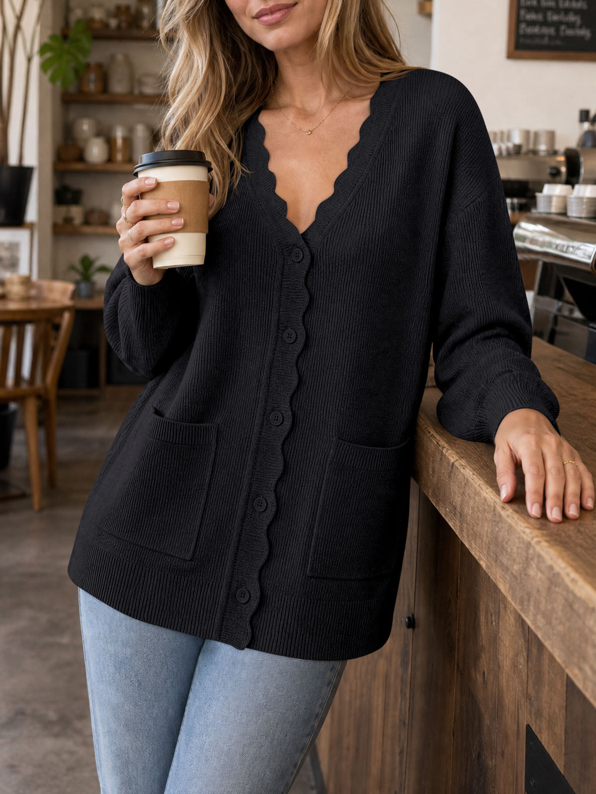 usvara Womens Oversized V Neck  Cardigan