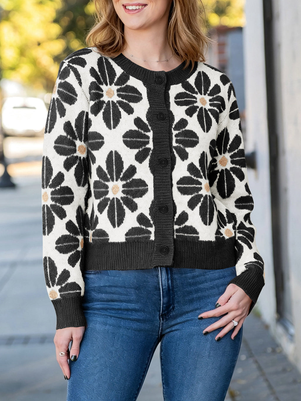 usvara Womens Floral Button Up Vintage Sweater