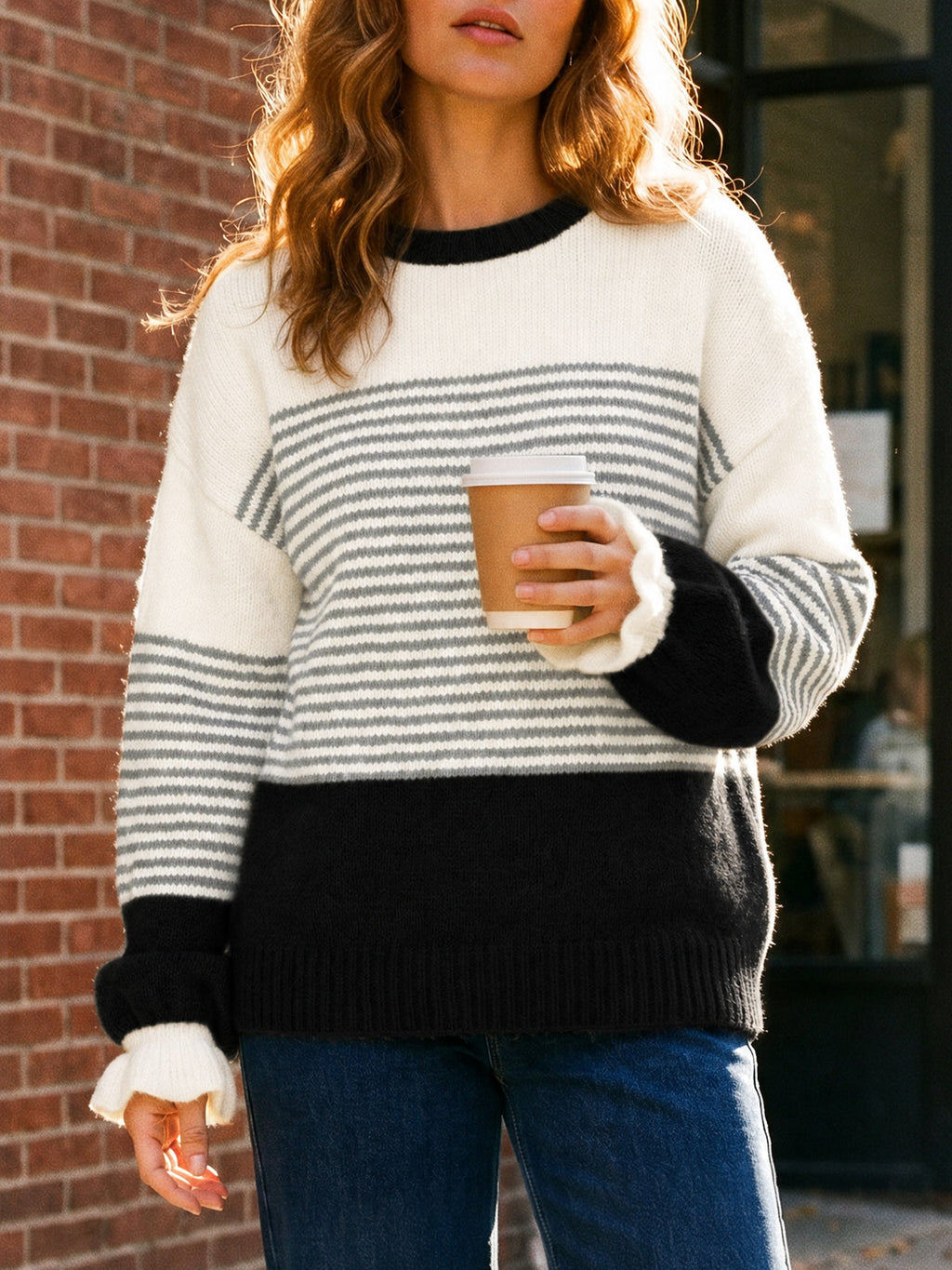 usvara Women Ruffle Sleeve Sweater