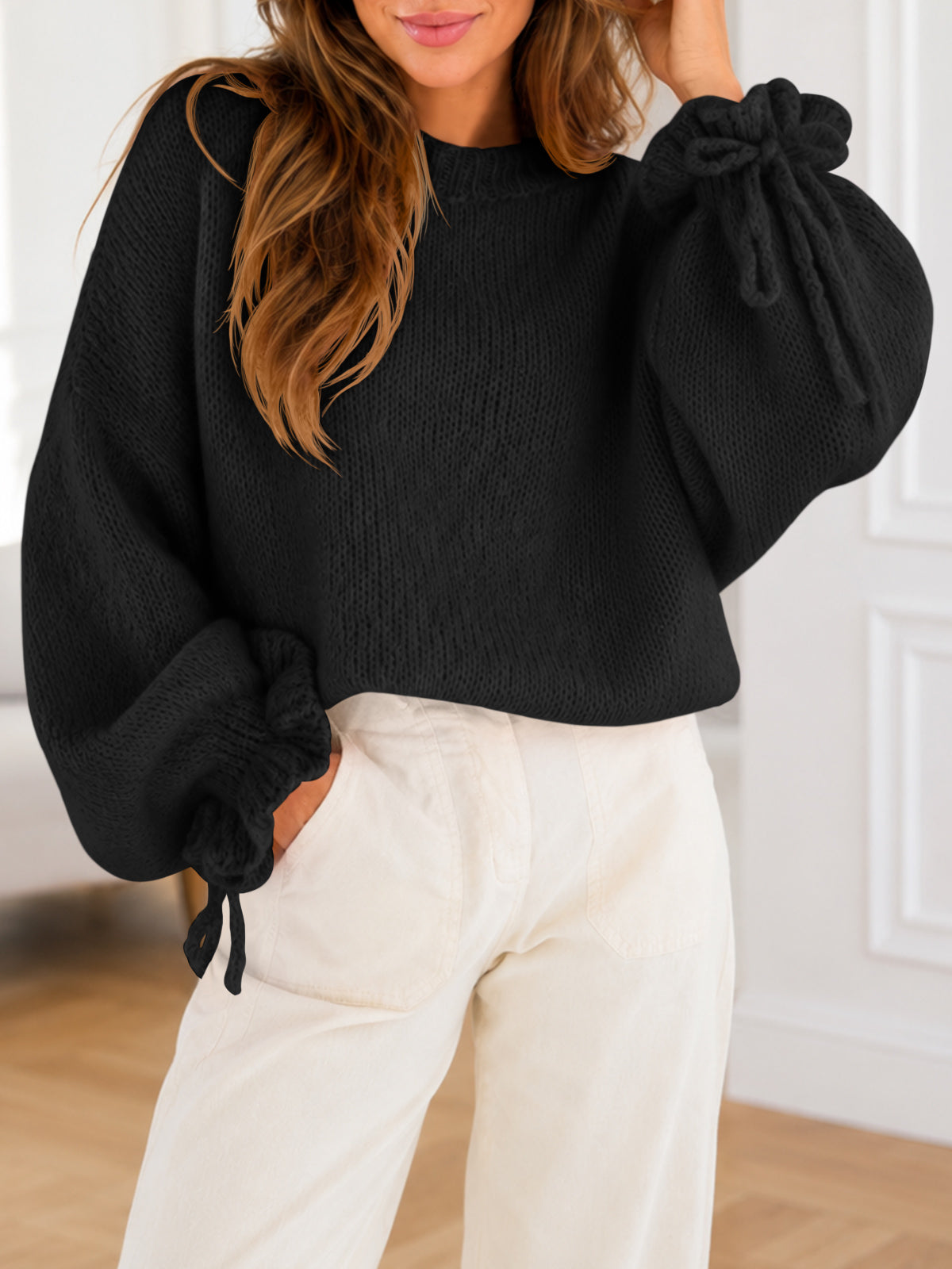 usvara Women Ruffle Long Sleeve Knit Sweater