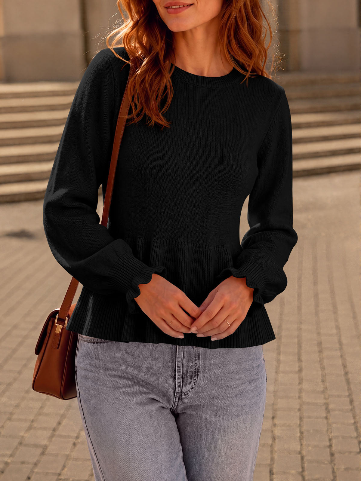 usvara Womens Peplum Long Sleeve Sweater