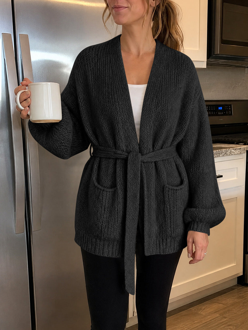 usvara Womens V Neck Belted Cardigan