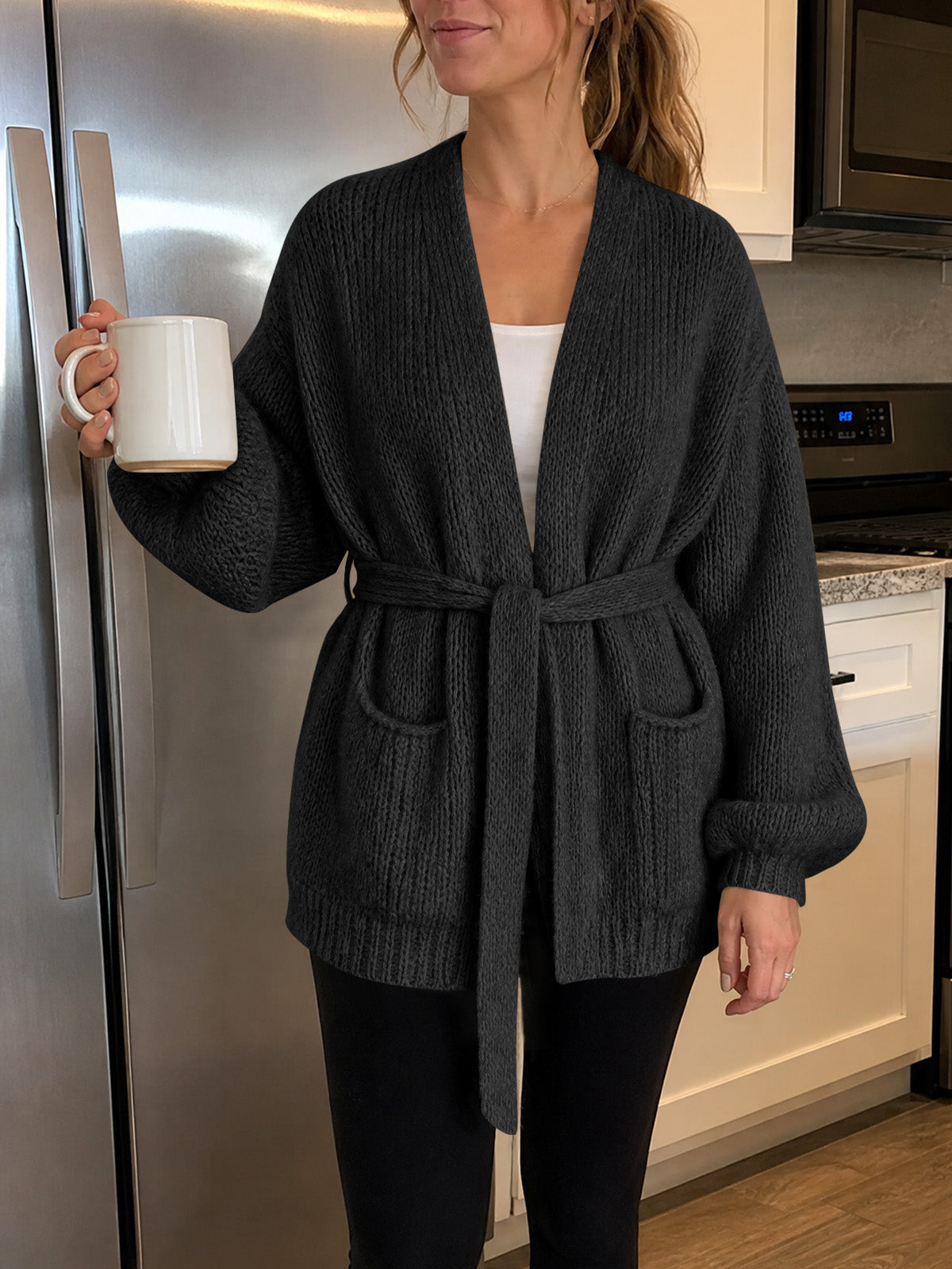 usvara Womens V Neck Belted Cardigan