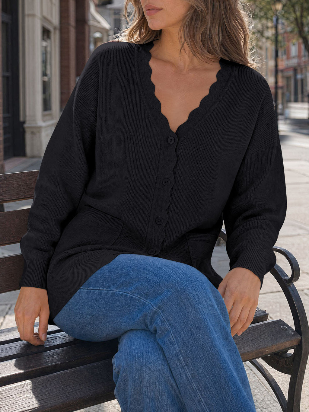 usvara Womens Oversized V Neck  Cardigan