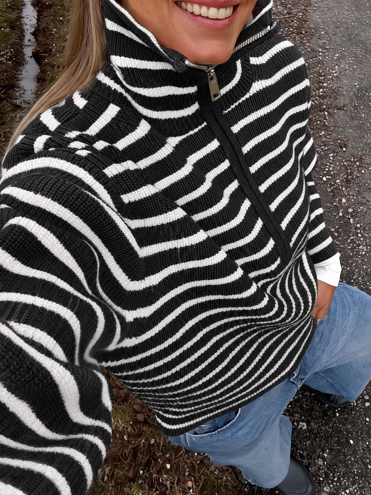usvara Womens Striped Half Zip Sweater