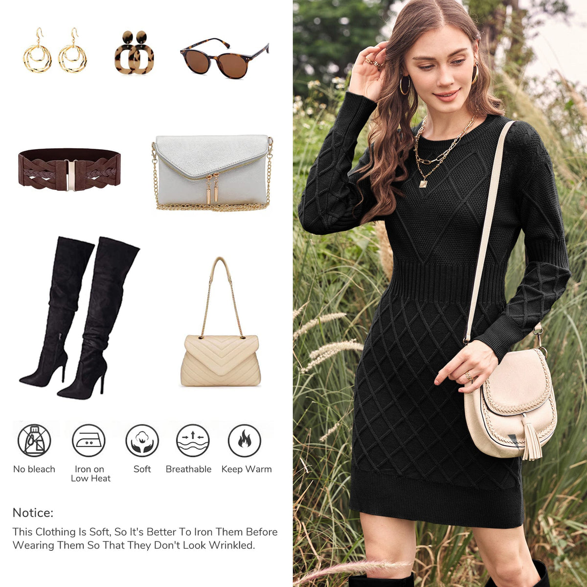 usvara Womens Bodycon Mini Sweater Dress