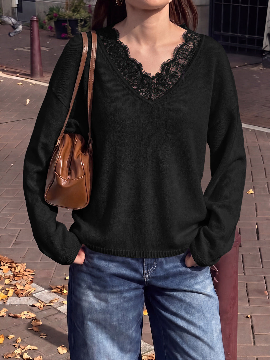 usvara Womens Lace V Neck Sweater Tops