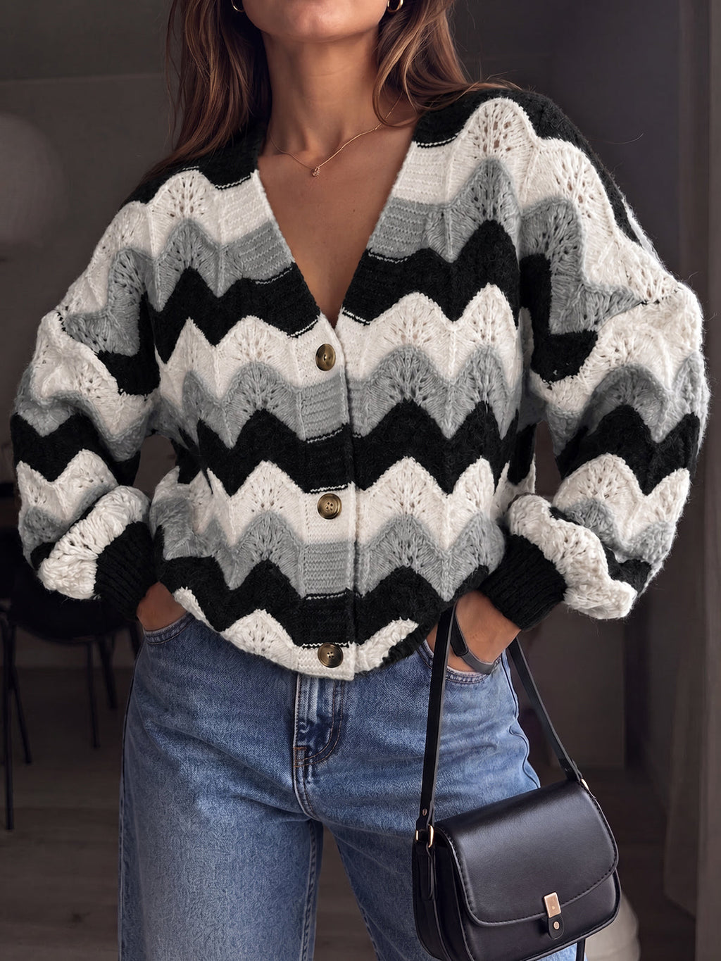 usvara Women Oversized Striped Cardigan