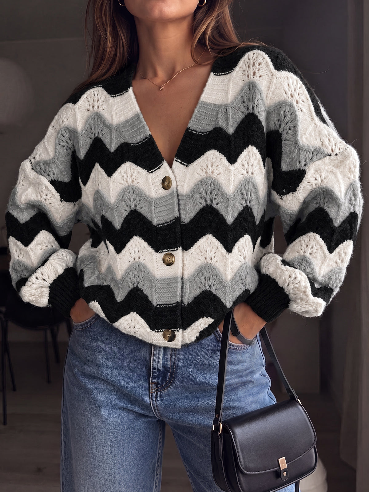 usvara Women Oversized Striped Cardigan