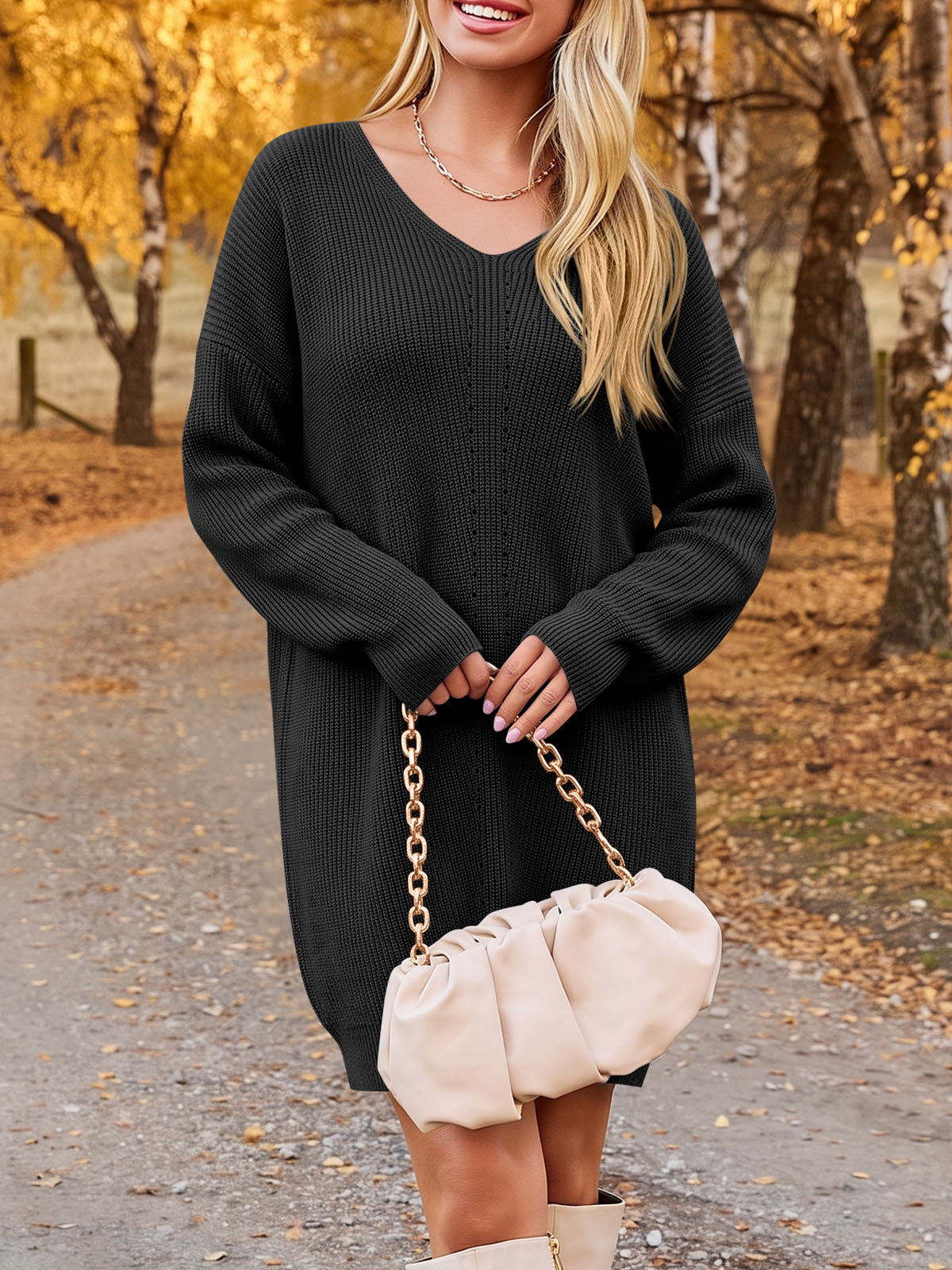usvara Womens Fall Mini Knit Sweater Dress