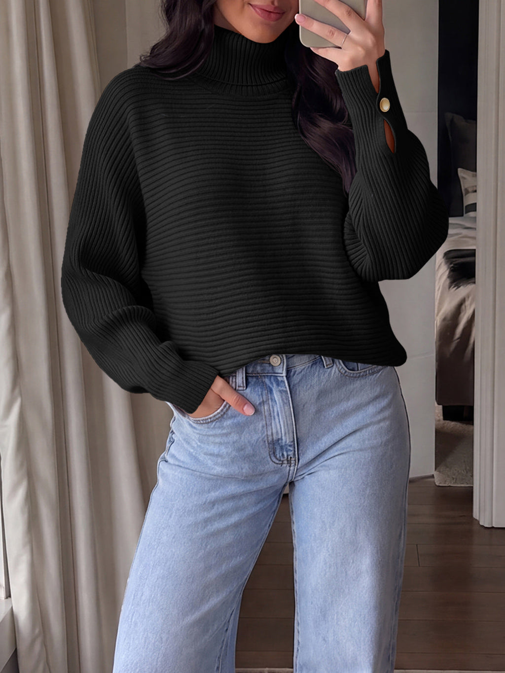 usvara Womens Batwing Sleeve Knit Turtleneck Sweater