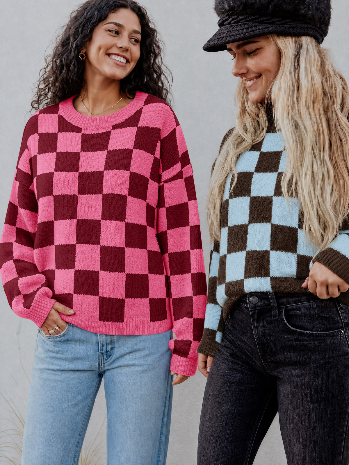 usvara Womens Checkered Fuzzy Sweaters
