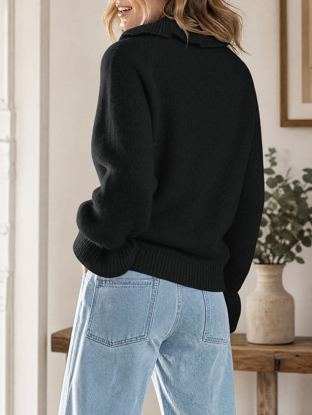 usvara Women Ruffle Collared Long Sleeve Sweater