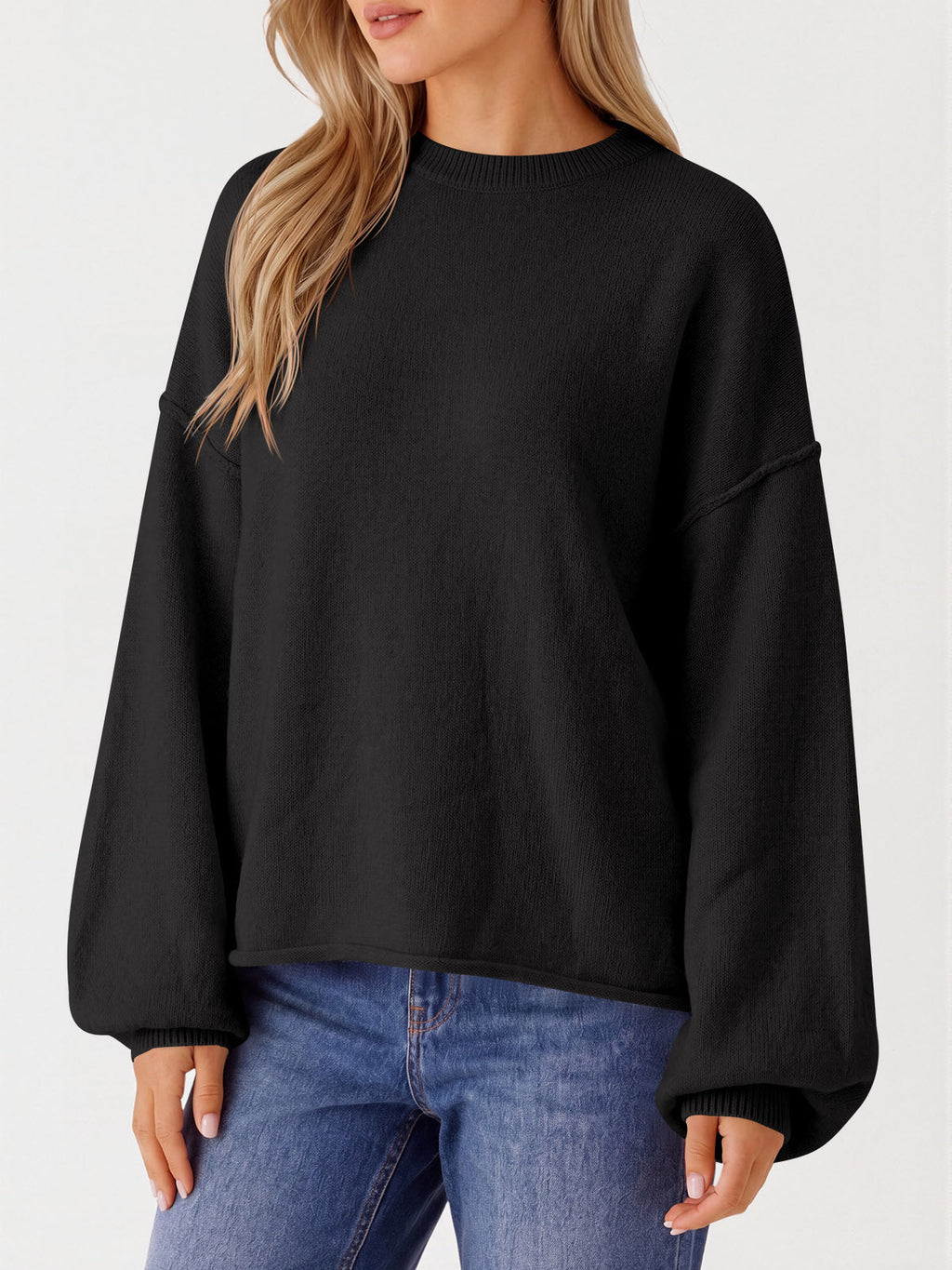 usvara Womens Oversized Crewneck Knit Pullover Tops